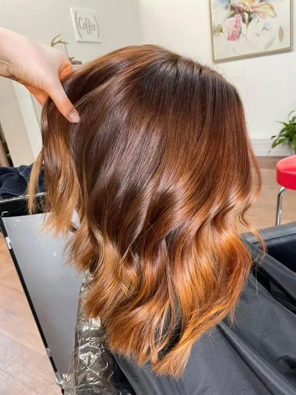 Copper balayage color by Halo Salon in Crystal Springs, MS